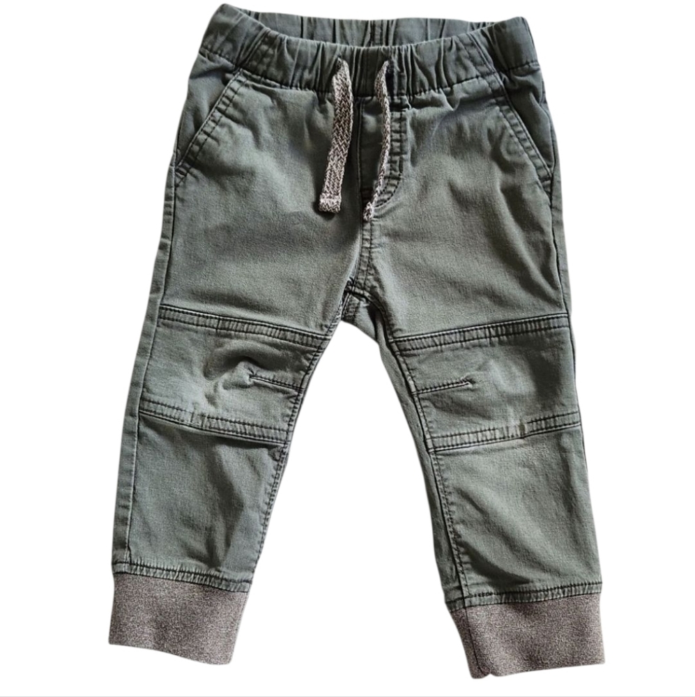 Cat & Jack Kids‎ Green Khaki Jogger Pants with Reinforced Knee & Elastic Waist